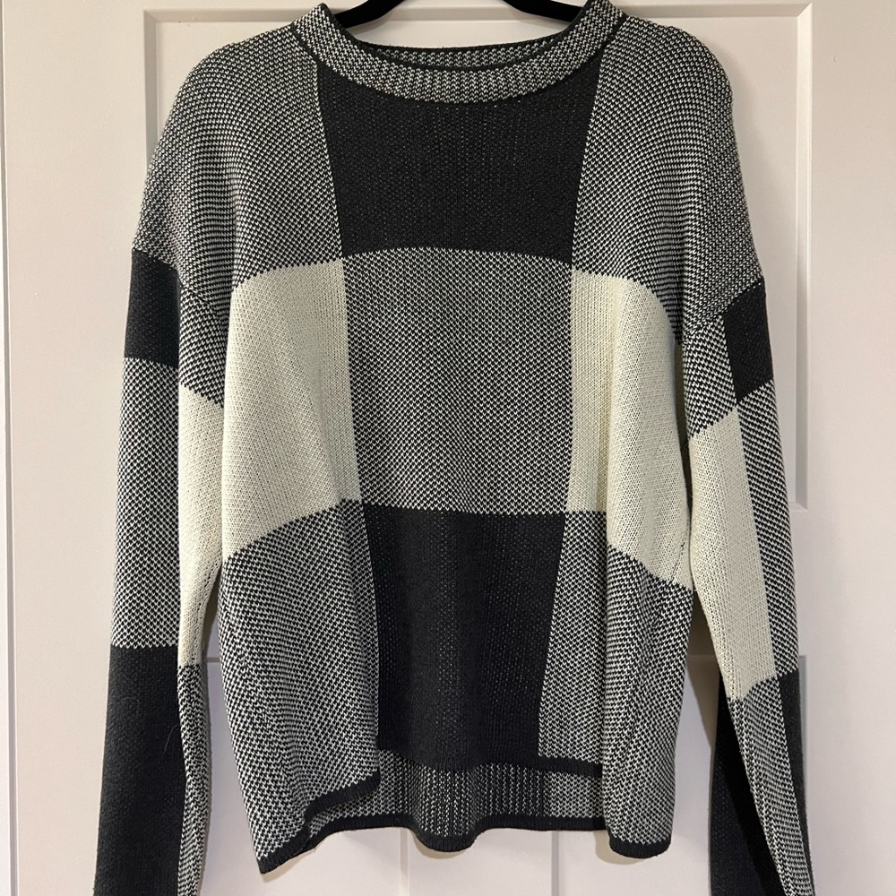 Grey and Cream Checkered Women's Sweater
